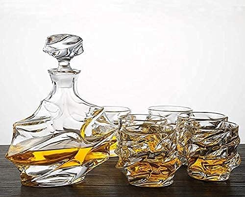 Whiskey Decanter Glasses Set Lead-Free Crystal Glass Scotch Tasting Cups Wine Bottle for Drinking Irish Whisky Bourbon Tequila tumbler (Iceberg, 1 Decanter & 6 Glasses Set)
