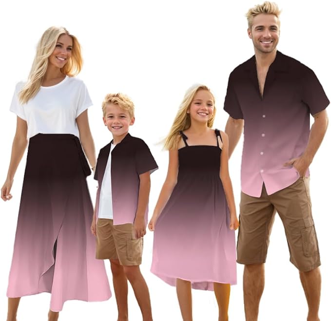 Cromoncent Matching Hawaiian Outfits for Family, Dad and Son Matching Luau Beach Tropical Shirts Mommy Daughter Tropical Sets
