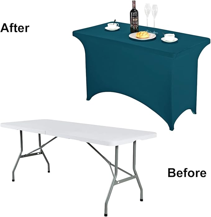 FORLIFE Spandex Table Cover - Fitted 4ft Rectangular Tablecloth, Stretch Patio Cover, Universal for Wedding, Banquet, Party (Peacock)