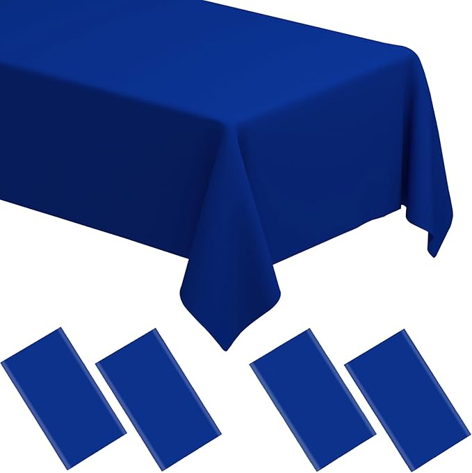 WNINK 4 Pack Royal Blue Tablecloths Disposable Table Covers 54" x 108" Table Cloths for BBQ Birthday Picnic Bridal Shower Wedding Plastic Table Cloths for Parties Fits 6 to 8 Foot Rectangle Tables