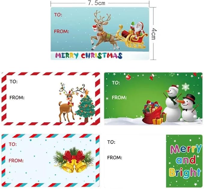 Gift Tags for Presents -500 Pcs Christma Gifts Tag Stickers by Taeekiy, 3 * 1.6 inch Self Adhesive Christmas Decorations Name Labels Stickers Suitable for Christmas Holidays, Birthdays, Weddings Etc