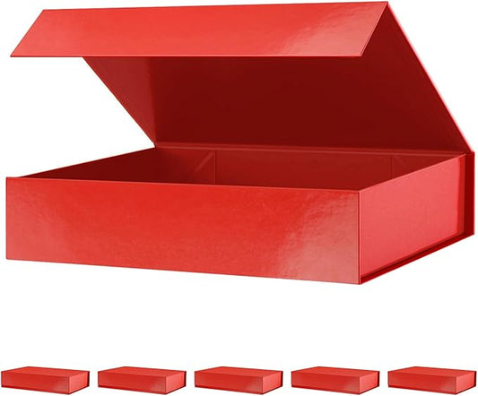 PACKHOME 6 Christmas Gift Boxes 11.5x8x2.5 Inches, Sturdy Shirt Boxes with Magnetic Lids for Multiple Occasions (Glossy Red)