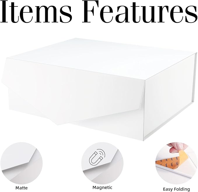 BLK&WH Extra Large Gift Box with Lid 19.2x15.8x7 Inches, White Gift Box Closure Lid for Clothes and Large Gifts (Matte White)