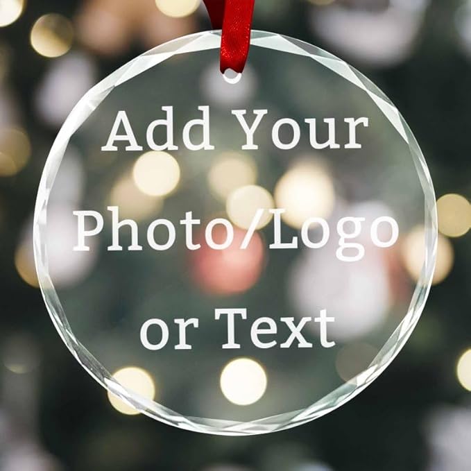 Personalized Round Christmas Crystal Glass Ornaments Custom 2025 Photo Name Ornament for Christmas Tree Decorations for Couple Family Friends Boys Girls