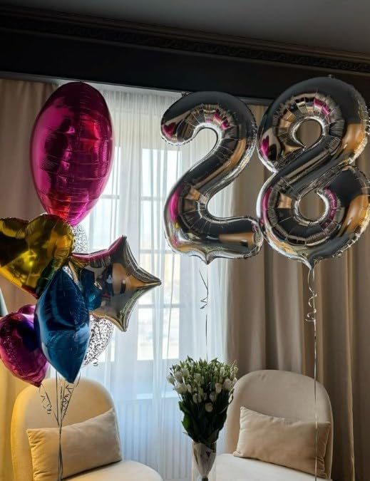 40 Inch Big Silver Number 2 Balloon Birthday Decoration, Number 2 Helium Balloon 12 20 22 23 24 26 28 32 42 Celebration, Boy Girl Baby Anniversary Party Graduations Supplies Decorations