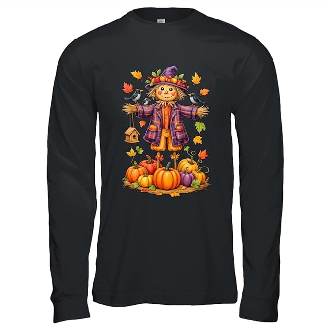 TeesPure Scarecrow Autumn Harvest Fall Season Pumpkin Thanksgiving Shirt Long Sleeve Tee