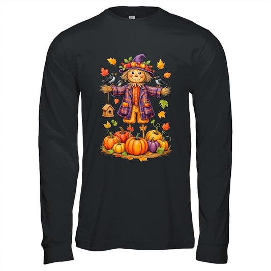 TeesPure Scarecrow Autumn Harvest Fall Season Pumpkin Thanksgiving Shirt Long Sleeve Tee