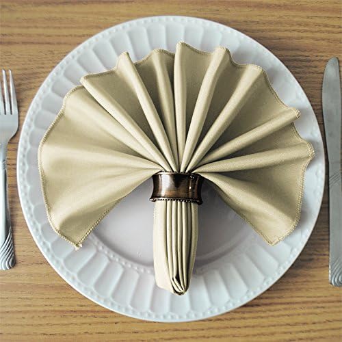 TableLinensforLess 17x17 Inch Polyester Cloth Napkins, Set of 12 (Sand)