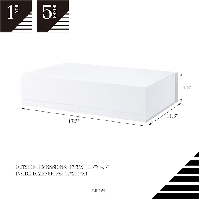 BLK&WH Extra Large Gift Boxes 17x11x4 Inches, White Gift Boxes with Magnetic Closure Lid, Sturdy Shirt Boxes, Rectangle Collapsible Boxes for Clothes (Matte White)