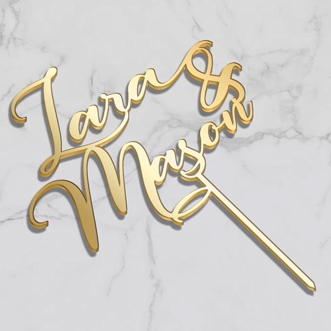 Personalized Wedding Cake Topper in Wood or Acrylic Custom Names of Bride and Groom Cake Topper Cake Decoration (Design 05)