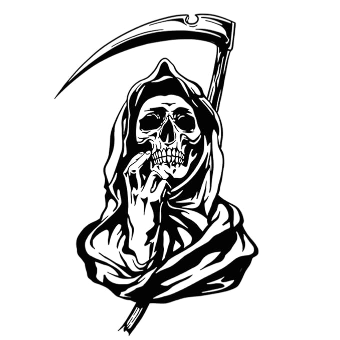 INKARTLINK Tattoo Tech, 2 Sheets Medium Semi Permanent Tattoo, Adult Art Design Temporary Tattoos, Lasts 1-2 Weeks, Waterproof, Realistic Look, No Adhesive, No Reflection (Grim Reaper Design)