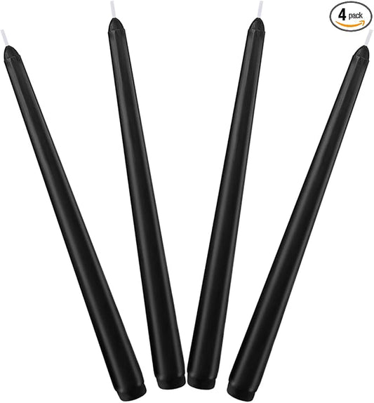 Set of 4 Black Taper Candles, Unscented Dripless 10 Inch Tall Candlesticks for Halloween Dinner Wedding Party Home Decor - 8 Hour Burn