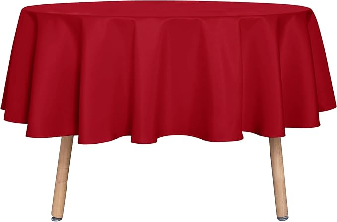 sancua Round Tablecloth - 48 Inch - Water Resistant Spill Proof Washable Polyester Table Cloth Decorative Fabric Table Cover for Dining Tables, Buffet Parties and Camping, Red