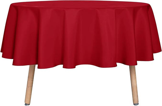 sancua Round Tablecloth - 48 Inch - Water Resistant Spill Proof Washable Polyester Table Cloth Decorative Fabric Table Cover for Dining Tables, Buffet Parties and Camping, Red