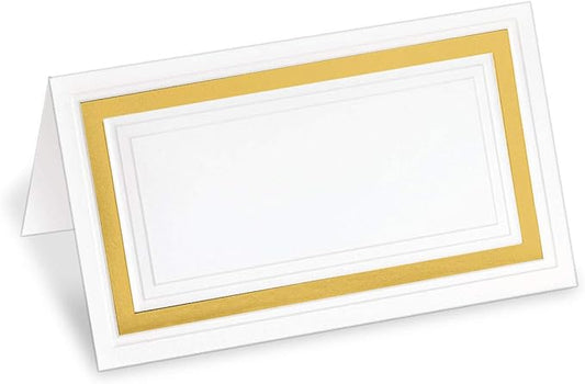 White Cover Stock Place Cards with Gold Foil Border, 100-Pack