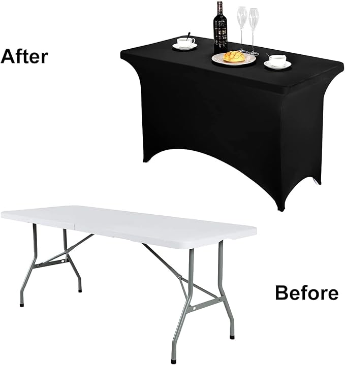 FORLIFE 2Pack Spandex Table Covers，Fitted Tablecloth for Rectangular Tables, Stretch Patio Table Covers, Universal Spandex Table Cover for Wedding, Banquet, Party (4ft, Black)