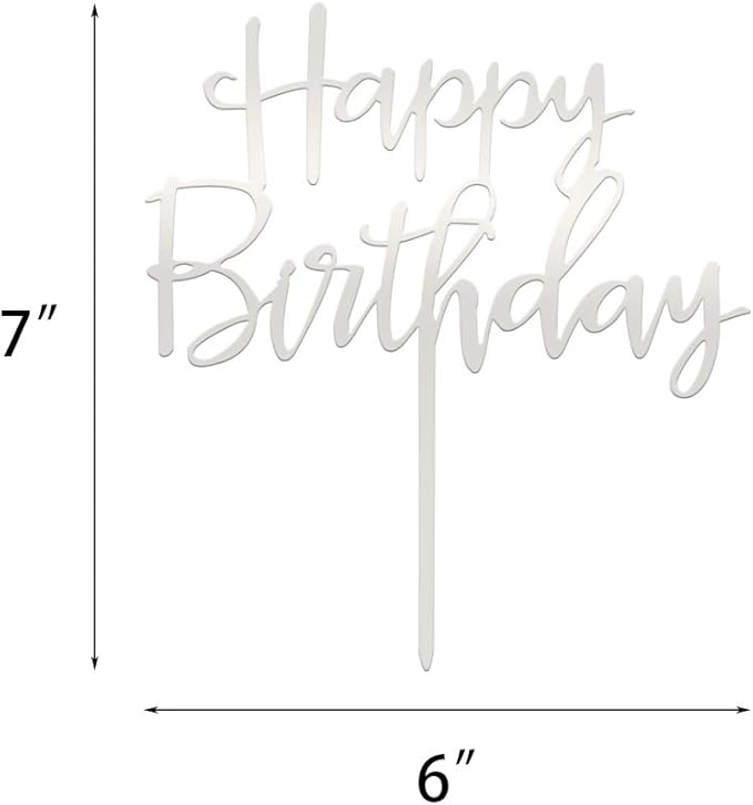 Happy Birthday Cake Topper, Mirrored Silver Acrylic Versatile Cake Topper for Birthday Party Decoration Ideas, Perfect Keepsake for your family and friends
