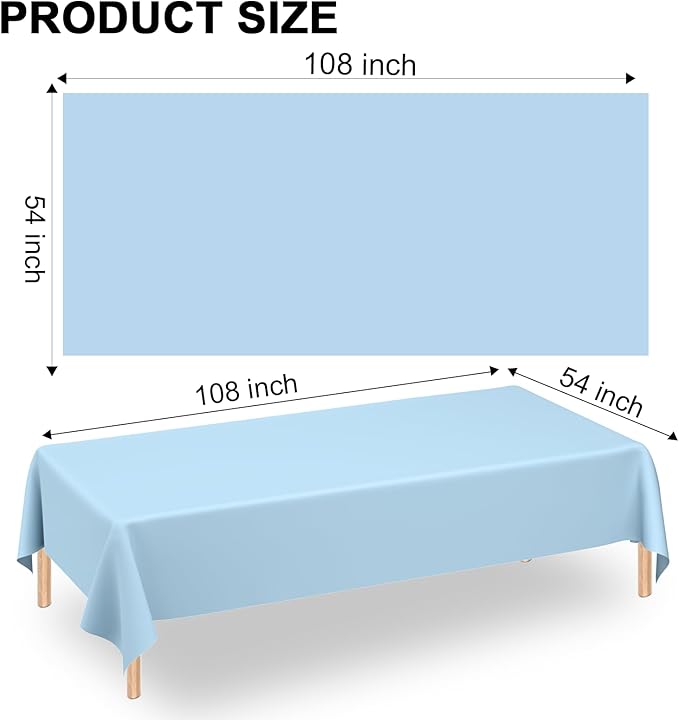 WNINK 4 Pack Light Blue Rectangular Plastic Tablecloths, Blue Disposable Table Covers 54" x 108" Baby Blue Table Cloths for Baby Shower, Birthday, Bridal Shower, Engagement Wedding Parties