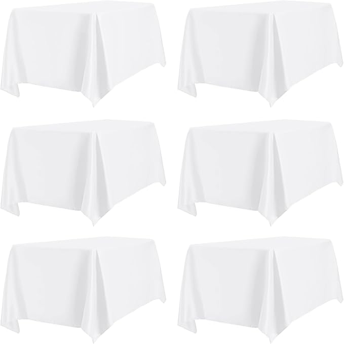 PureFit 6 Pack White Rectangle Table Cloths 60 x 126 Inch, Stain Resistant Polyester Table Covers for Dining Room, Wedding, Party, Banquet and Camping