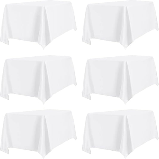 PureFit 6 Pack White Rectangle Table Cloths 60 x 126 Inch, Stain Resistant Polyester Table Covers for Dining Room, Wedding, Party, Banquet and Camping