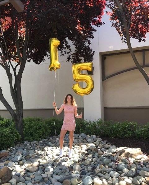 Large Gold 40 Inch Birthday Number 5 Balloon, Five 5th 15 25 35 50 55 Birthday Anniversary Celebration Decorations, Foil Mylar Helium Numbers 5 Balloons Girl Boy Party Supplies