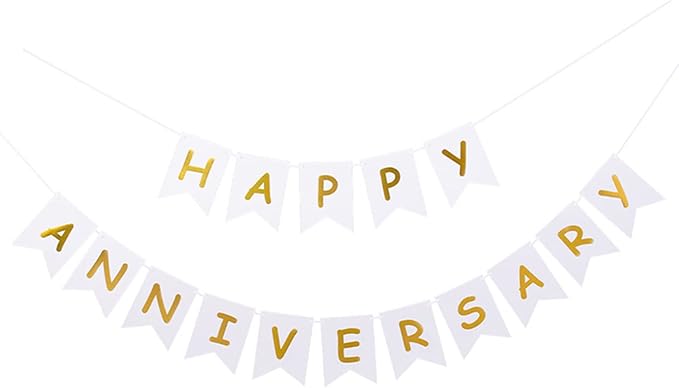 White Happy Anniversary Banner, Party Supplies for Wedding Birthday Party Ceremony Decoration