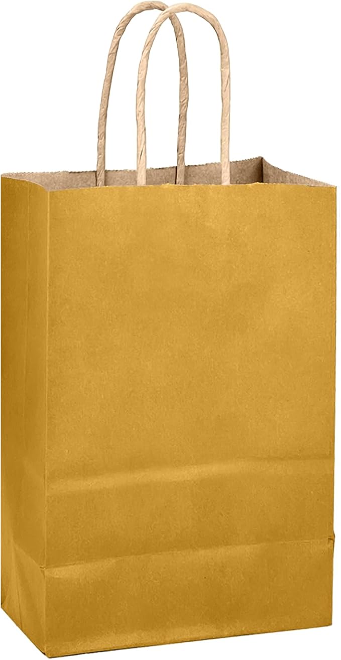qiqee Mustard Yellow Gift Bag with Handles Bulk 24Pcs Paper Bags -10.6"x8.3"x4.3"Party Favor Bags - Solid Color