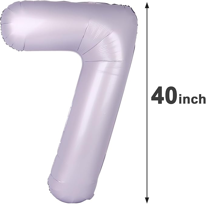 Lavender Number 7 Birthday Balloon 40 Inch, Digital Balloons for 7 17 27 70 77 Party Celebration Decorations Supplies, Lilac Mylar Foil Numbers Balloon for Seven Wedding Anniversary