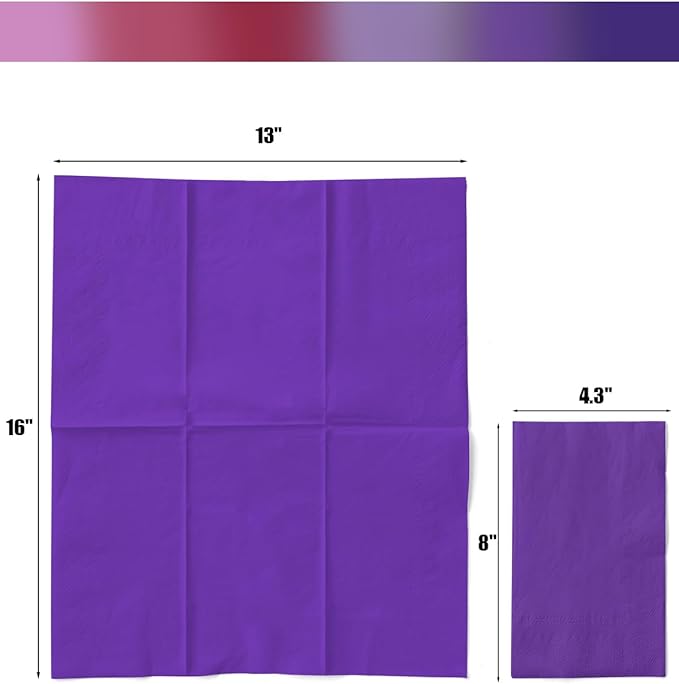 qiqee Pink Purple Paper Napkins 13 * 16inch Guest Paper Disposable Towels Napkin Paper Hand Towels for Wedding, Dinner, Birthday Party, Dessert Cocktail ＆ Kitchen Napkins（ 120 Count）