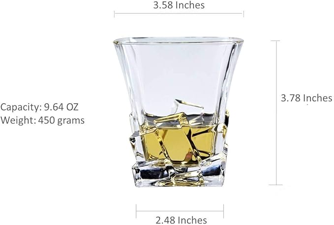Premium Crystal Whiskey Glasses Set of 6 Large Lead-Free Crystal Glass Tasting Cups Scotch Glasses Tumblers for Drinking Irish Whisky Bourbon Tequila (Ice Cube, 6 * 9.6 oz)