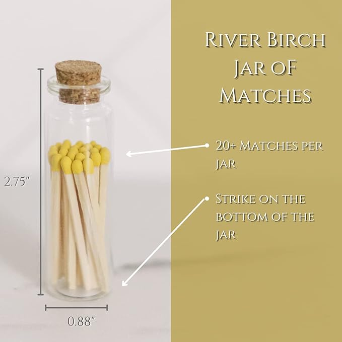 River Birch Decorative Matches in a Bottle with Striker - Cute & Colored Matches - 6 Bottles, Pineapple Yellow Tip, 120 Matches