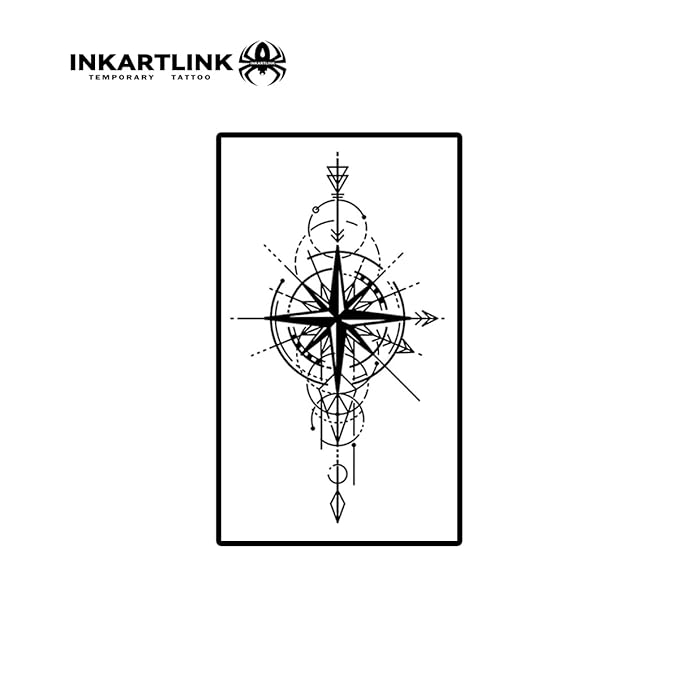 INKARTLINK Semi Permanent Tattoo, Temporary Tattoo, cool boy's gift, adult art design, party gift, waterproof, realistic, no adhesive, no reflective (Commander and Astrolabe)