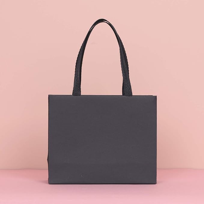 16pcs 6.3x2.4x5.1" (1) Small Size, Black Paper Bags with Black Cotton Handles, Thick Sturdy Durable Gift bags