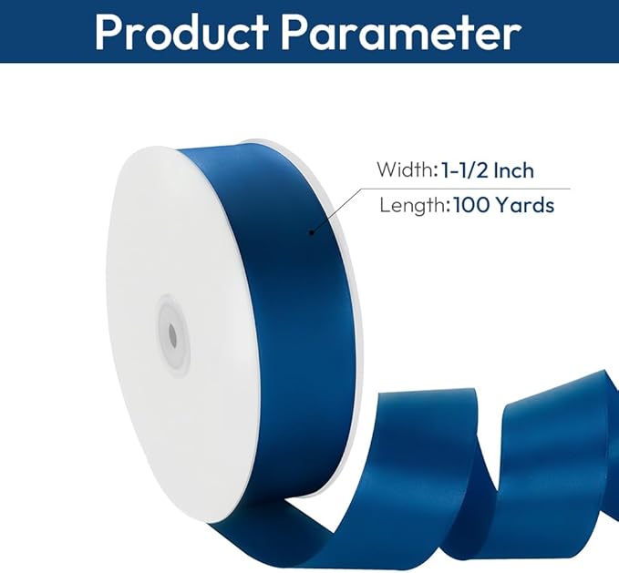 1-1/2" Width x 100 Yards Satin Ribbon, Navy Blue Ribbon Perfect for DIY Craft, Bows, Gift Wrapping, Flower Bouquet, Valentine's Day, Christmas and Party Decoration