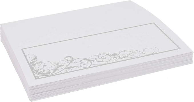 Scribble Vintage Swirl Place Cards, Silver (Choose Color), Set of 25, Pre-cut and Scored - Wedding, Party, Dinner, and Special Events - Made in the USA