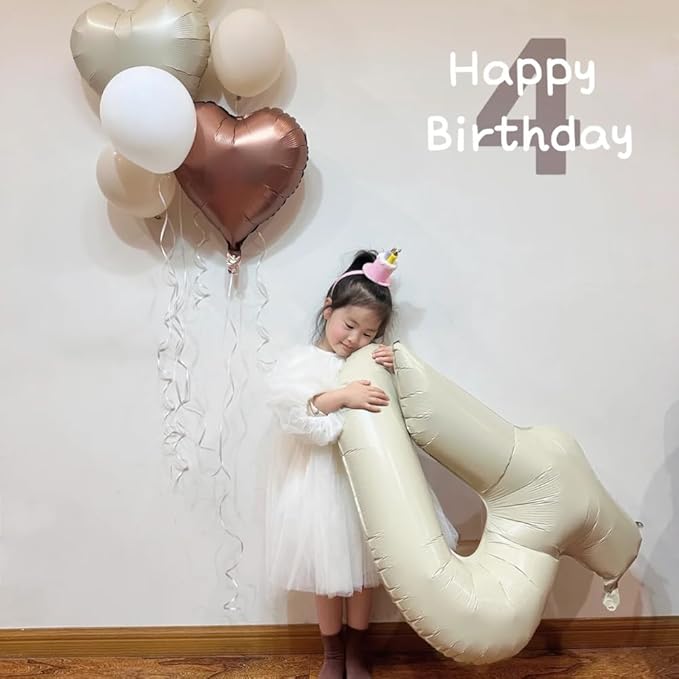 40 inch Cream White Number Balloon Giant Foil Helium Balloons Beige Number 4 Balloon for 4th Birthday Party Anniversary Decorations Supplies