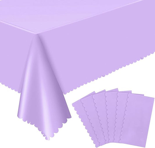 6 Pack Lavender Plastic Tablecloth, 54 X 108Inch Disposable Light Purple Scalloped Table Cloth Tables Waterproof Spring Table Cover for BBQ Picnic Baby Shower Birthday Wedding Garden Party Decor