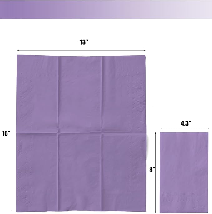 qiqee Bright Purple Paper Napkins 13 * 16inch Guest Paper Disposable Towels Napkin Paper Hand Towels for Wedding, Dinner, Birthday Party, Dessert Cocktail ＆ Kitchen Napkins（ 120 Count）