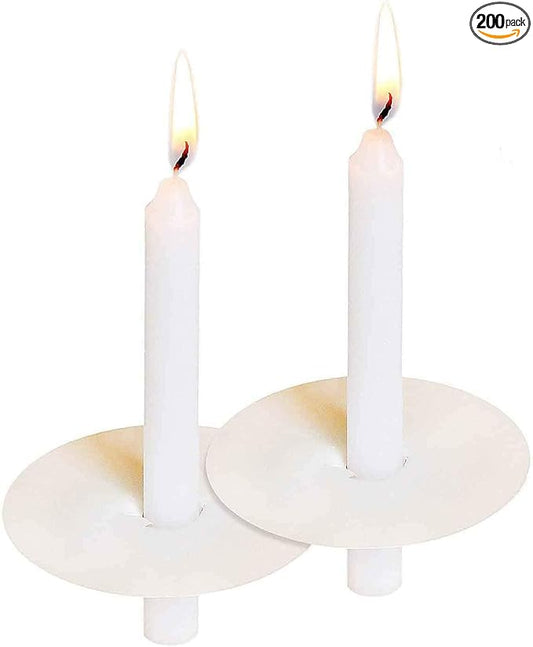 200 Church Candles with Drip Protectors for Devotional Candlelight Vigil Service, Box of 200 Candles, Unscented White 5" H X 1/2" D, No Smoke