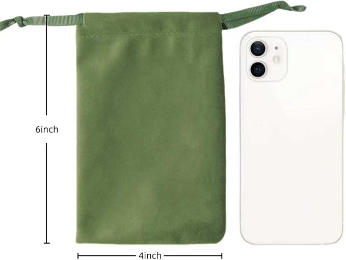 12pcs Moss Green Velvet Drawstring Bags 4x6 inches Small Velvet Cloth Gift Bags Jewelry Pouches for Storage Wedding Party Favor Christmas