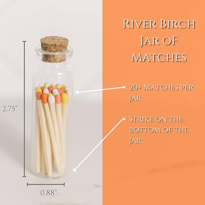 River Birch Decorative Matches in a Bottle with Striker - Cute & Colored Matches - 1 Bottle, Candy Corn Tip, 60 Matches
