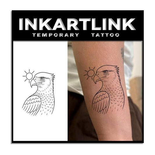 INKARTLINK Tattoo Tech, 2 Sheets Medium Semi Permanent Tattoo, Adult Art Design Temporary Tattoos, Lasts 1-2 Weeks, Waterproof, Realistic Look, No Reflection (Eagle Sun)