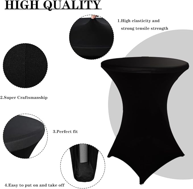 HAORUI Spandex Cocktail Table Covers, 2 Pack Fitted Round Highboy Stretch Table Cloths for Party, Bar, Wedding, Birthday, Banquet (Black, Fit for 30-32" Diameter x 42" Height Tables)