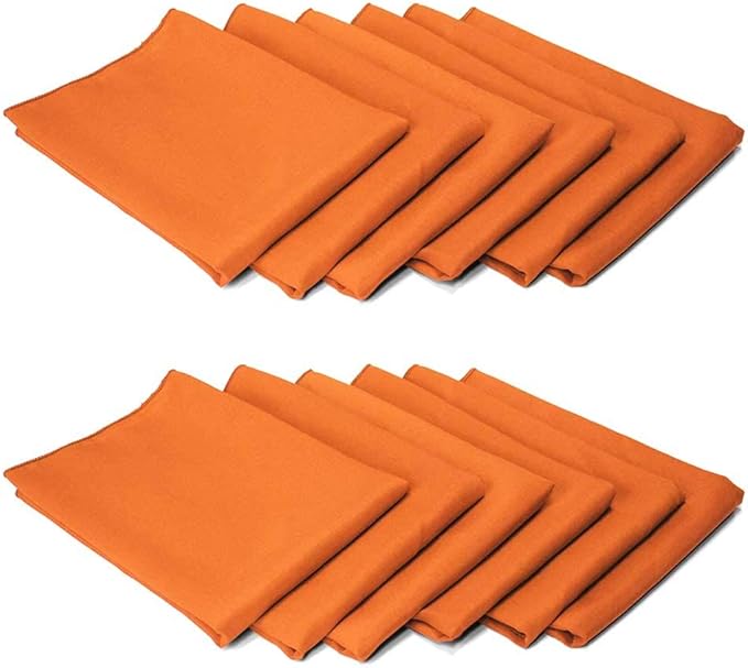 TableLinensforLess 17"x17" Polyester Cloth Napkins, Set of 12 (Pumpkin Orange) | Easy-Care, No-Iron Finish, Superior Color Retention, Machine Washable