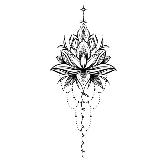 INKARTLINK Tattoo Tech, 2 Sheets Large Semi Permanent Tattoo, Adult Art Design Temporary Tattoos, Lasts 1-2 Weeks, Waterproof, Realistic Look, No Adhesive, No Reflection (Pure Lotus Design)