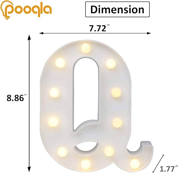 Pooqla LED Light Up Letters, Warm White and Colorful Lighted Marquee Letters with Remote, Lighted Letter for Party Birthday Decorations, Gift for Girls Boys Night Light, Wedding Home Decor, Letter Q