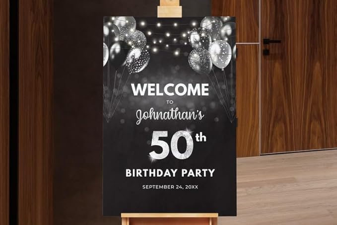 Birthday Welcome Sign, Black Silver Welcome Sign Any Age, Happy Birthday Yard Sign, Custom Birtday Signs