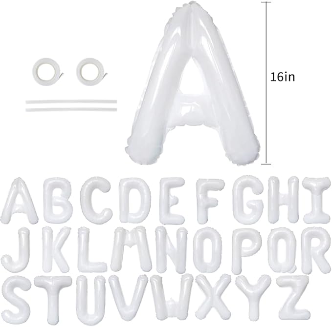 TONIFUL 52 Pieces 16 Inch White Letter A-Z Balloons,Custom Phrase Mylar Foil Alphabet Letter DIY Personalized Phrase Banner for Birthday Anniversary Celebration Graduation Party Supplies Decoration