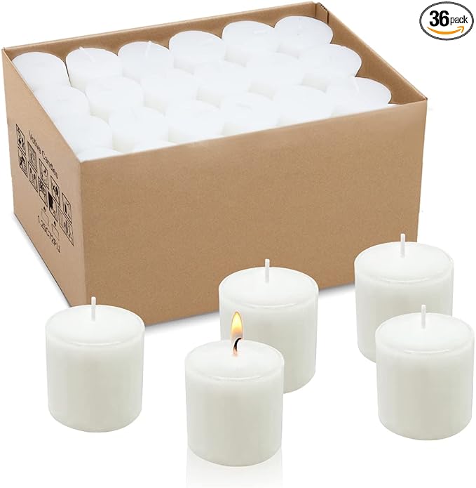 Unscented White Votive Candles Bulk, 36 Packs Small 1.5 inch Wax Candles for Wedding, Party, Holiday & Home, 10 Hours Burning