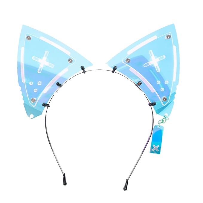 Cyberpunk Colorful Ear Hairband Fish Bone Hair Accessories COS Props (X Blue)
